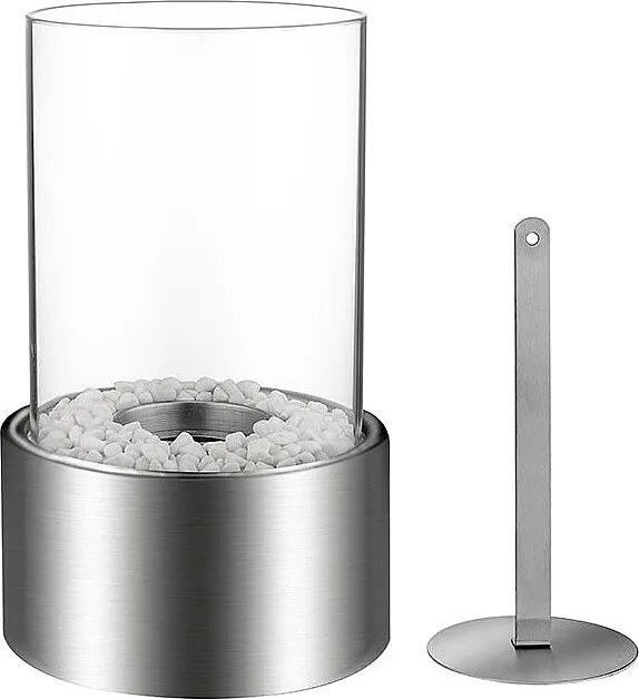 Kominek na bioetanol MARSIGLIA Silver, biokominek stołowy, D16 x H27, do wewnątrz i na zewnątrz.