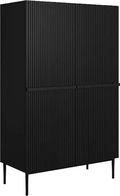 Komoda wysoka Nicole 100 cm dwudrzwiowa z ryflowanym frontem - czarny mat / czarne nóżki