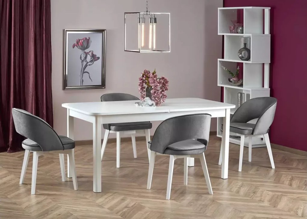 Elegancki rozkładany stół Drimeno 160-228x90 blat z płyty laminowanej w kolorze białym / dąb artisan + czarny