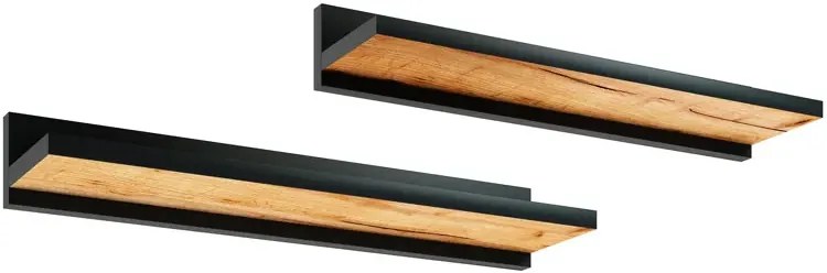 Zestaw Półek Czarny Wiszących + Dąb Craft 2 Szt C7-W57