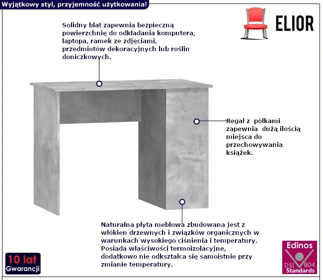 Szare biurko z półkami w kolorze beton - Ilumox