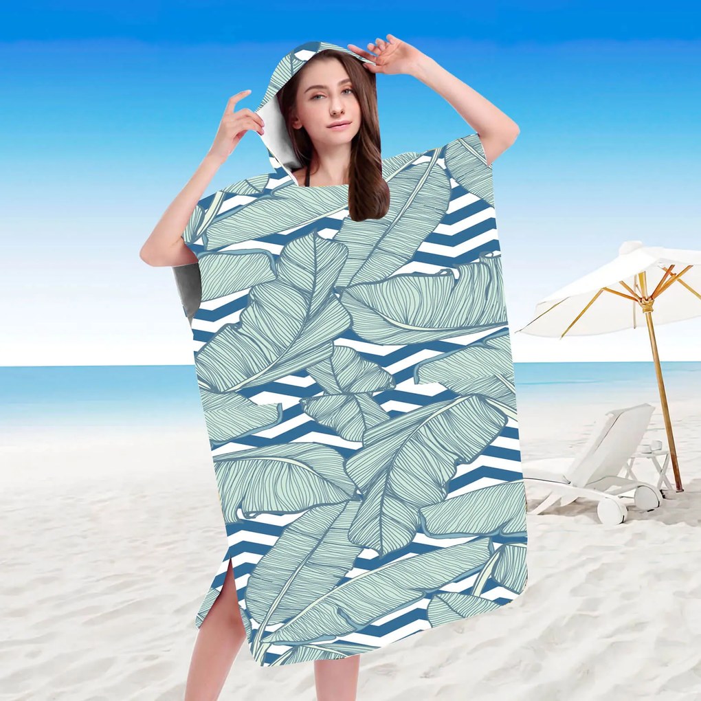 Ponczo plażowe NAVARI niebieskie 80x145 cm