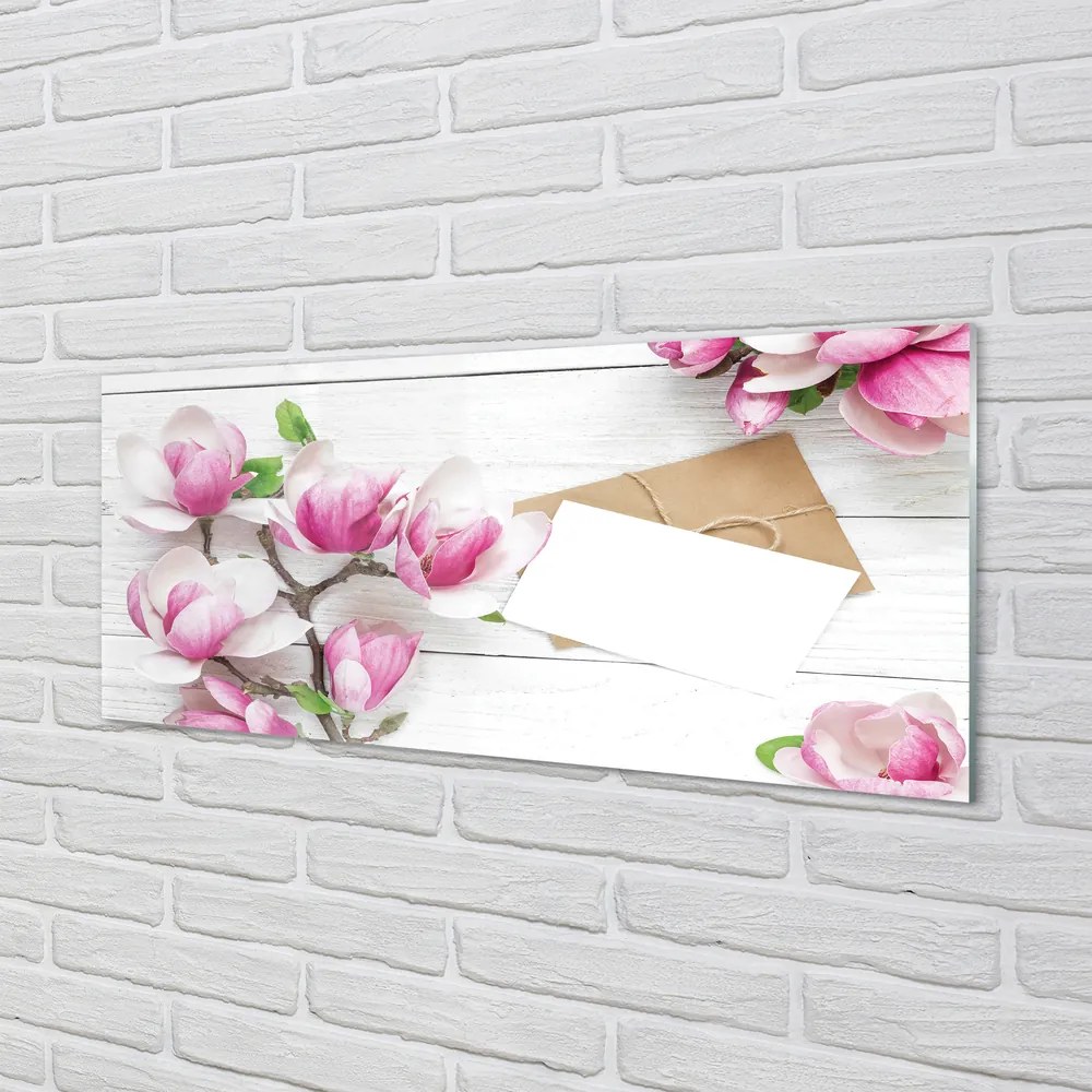 Panel Kuchenny Szklany Magnolia na Rustykalnym Drewnie