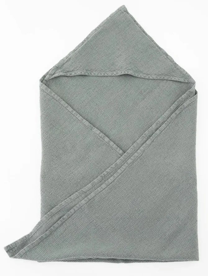 Dziecięcy niebieski ręcznik z kapturem Linen Tales Waffle, 70x70 cm