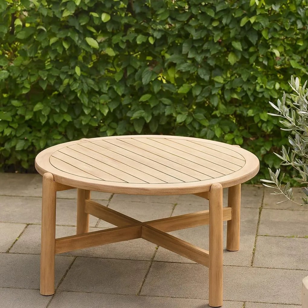 Stolik kawowy z drewna akacji DEONA, ogrodowy, Ø 80 cm