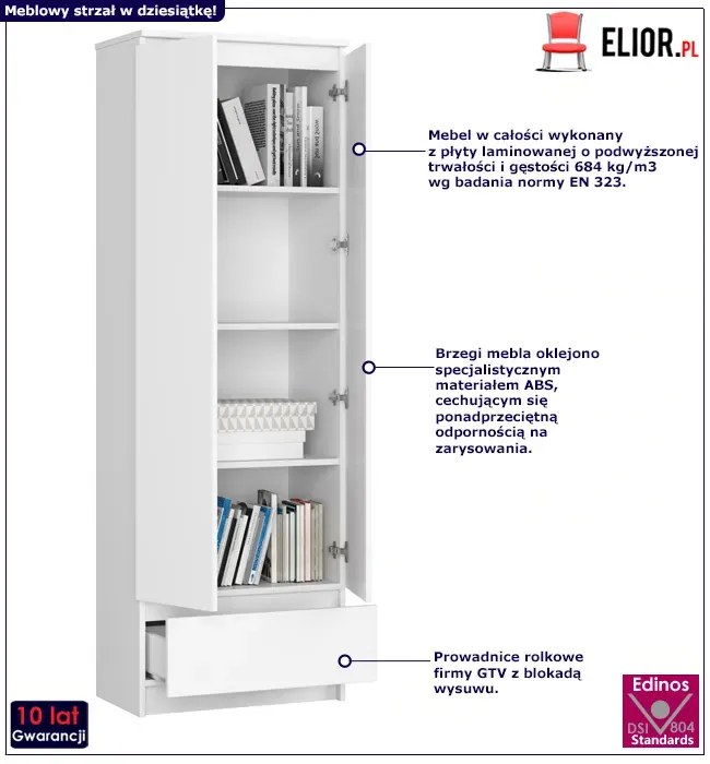 Biały regał do salonu z drzwiczkami - Evon 3X