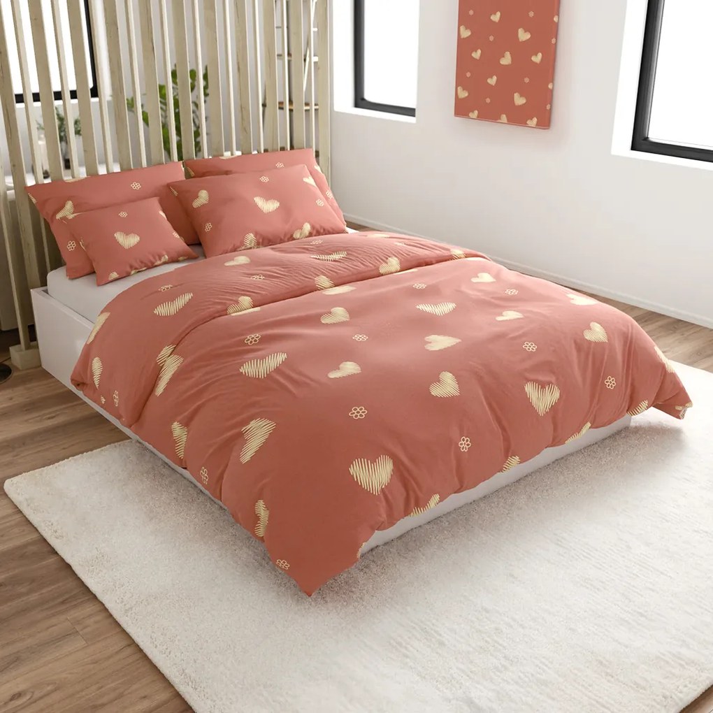 PrzytulneMieszkanie.pl PrzytulneMieszkanie.pl Pościel z mikrofibry ORANGE HEART, różowa Rozmiar pościeli: 2 szt 70 x 90 cm | 200 x 220 cm