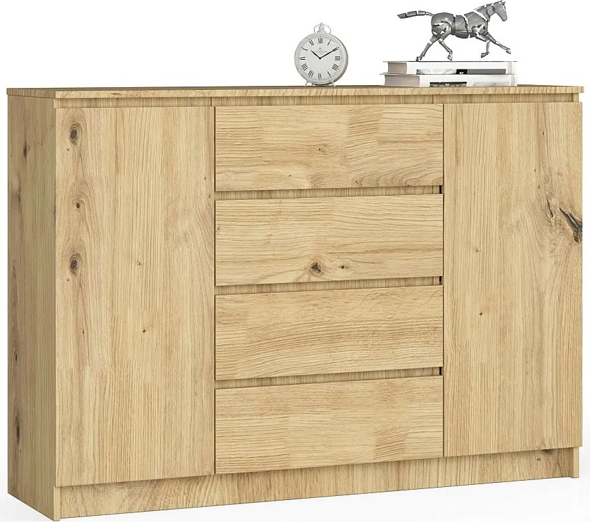 Komoda AKORD K140 Dąb Artisan 138 cm 2 drzwi 4 szuflady kolor Dąb Artisan mat 4 półki 138x40x99 cm