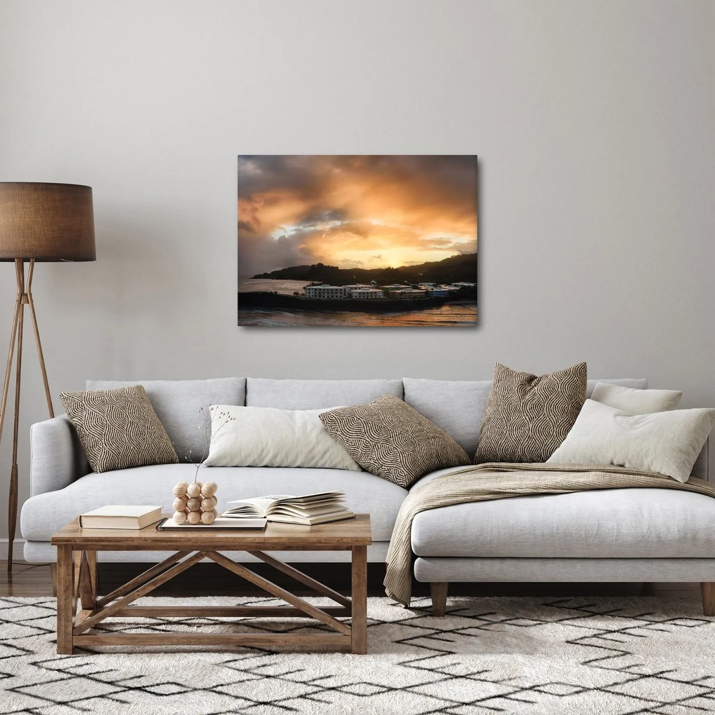 Obraz - plaża z pochmurnym niebem (70x50 cm)