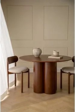 Okrągły Stół Jadalniany Ø120 Cm Z Forniru I Mdf Athena Fornir Orzechowy - Sklum