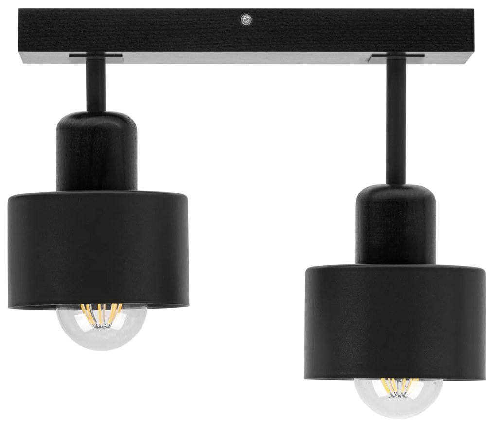 Czarna lampa sufitowa, dwupunktowy spot DSC30x7SC z drewna i metalu E2