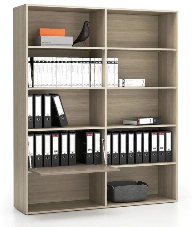 Regał biurowy szeroki LAYERS, 1 schowek, 1582 x 400 x 1905, dąb naturalny / dąb bejcowany