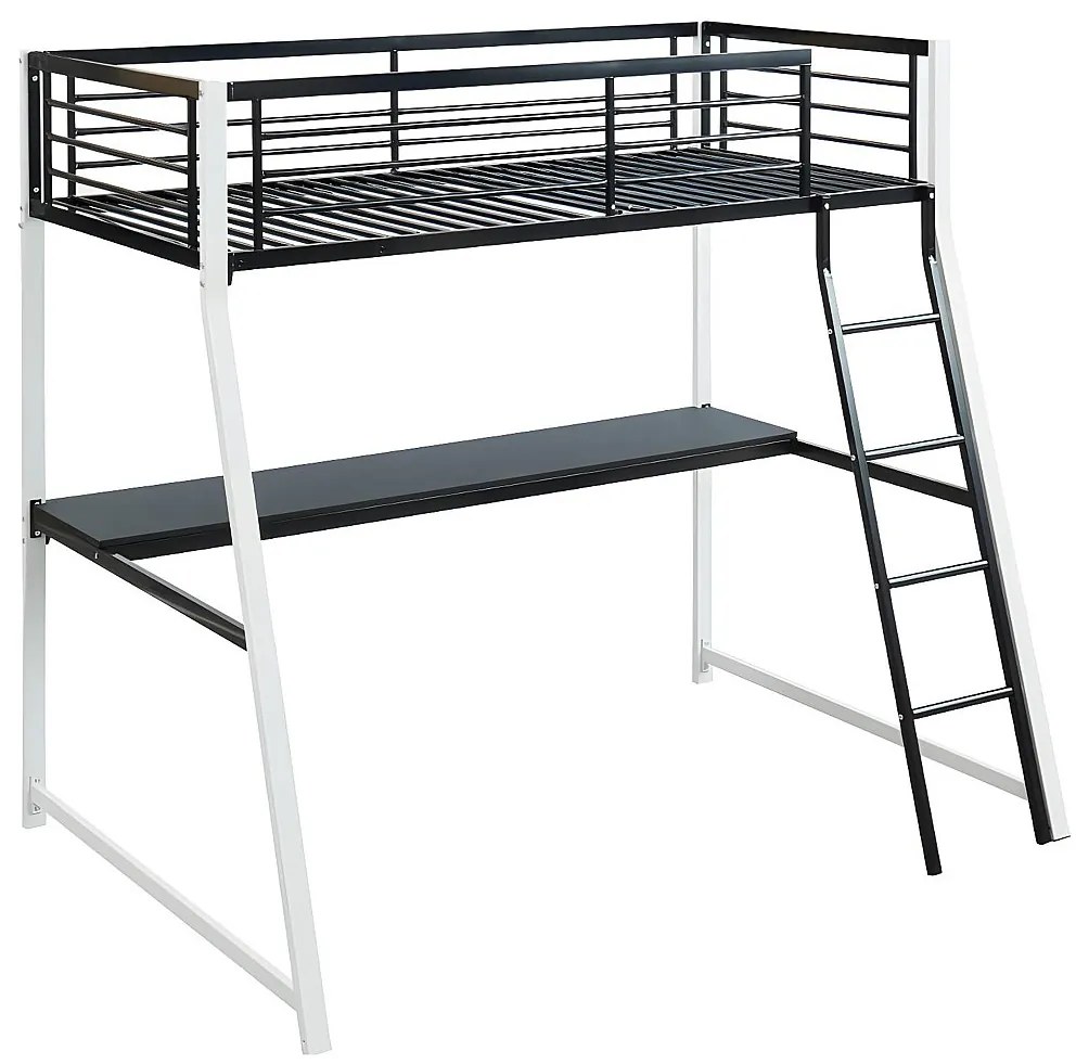 Łóżko antresola MALICIA - 90 × 190 - Wbudowane biurko - Czarny i biały