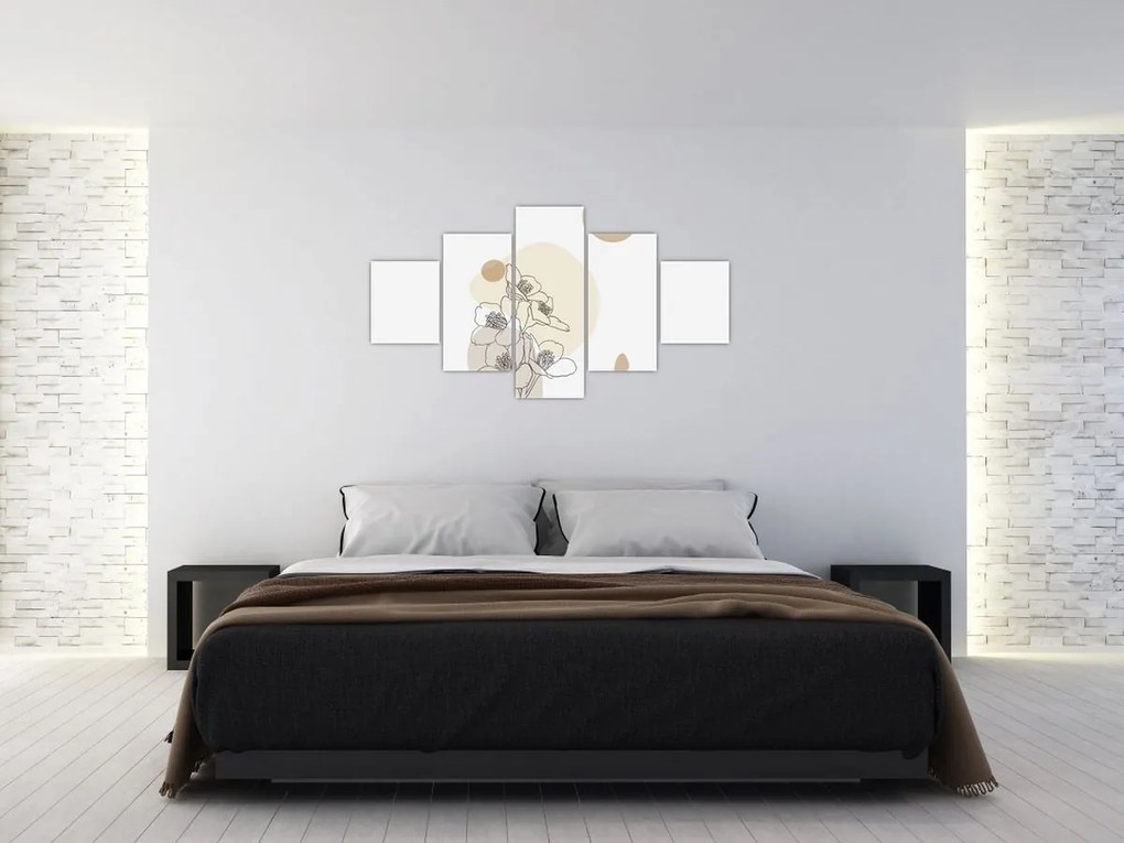 Obraz - Beżowe kwiaty z motylem N⁰4 (125x70 cm)