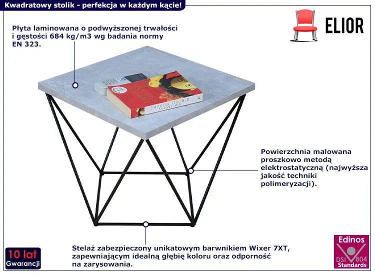 Industrialny stolik kawowy beton + czarny biały