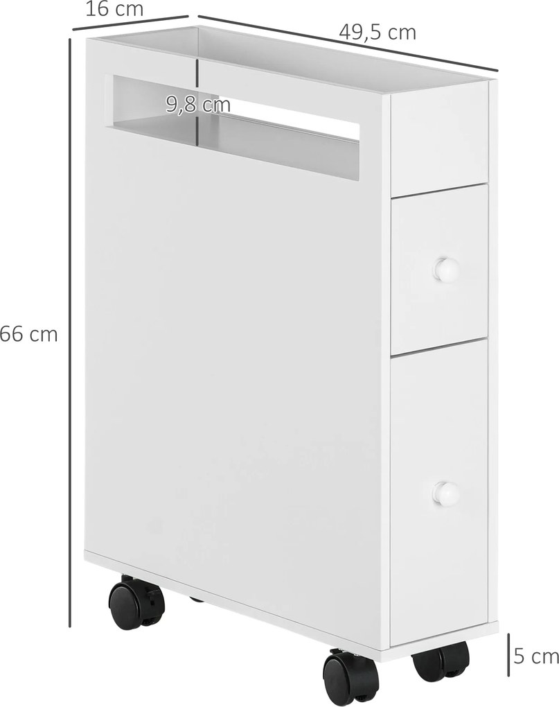HOMCOM Biała szafka łazienkowa na kółkach smukły design z 2 szufladami praktyczne przechowywanie | Aosom PL