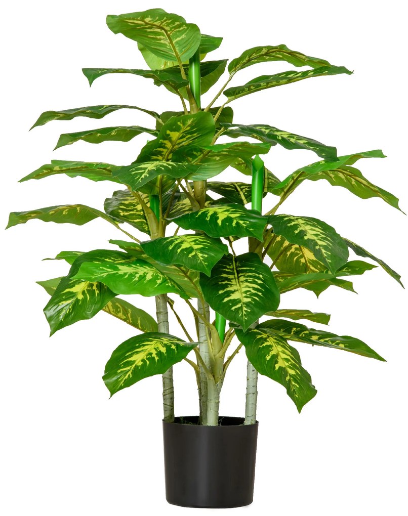 HOMCOM Sztuczna roślina Difenbachia, Roślina z plastiku w cementowej doniczce, Do wnętrz i na zewnątrz, 95 cm, Zielona