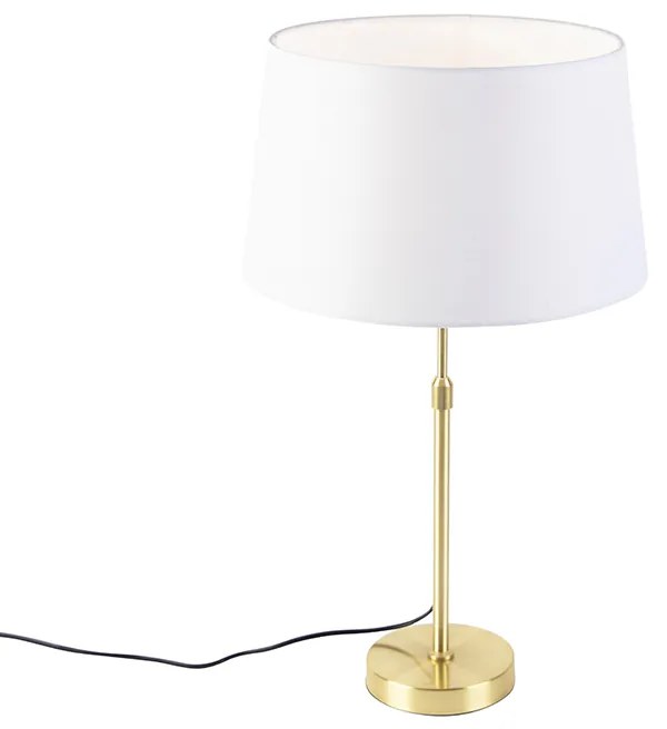 Lampa stołowa złota/mosiężna z białym abażurem z lnu 35 cm - Parte