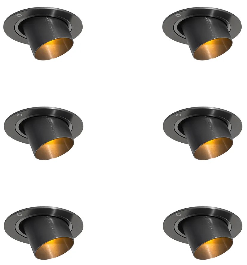 Set van 6 inbouwspots gunmetal GU10 35mm rond kantelbaar - Installa Oswietlenie wewnetrzne