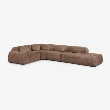 Sofa Modułowy Narożny 4-częściowy Z Prawym Szezlongiem Z Tkaniny Chenilla, Pakowany Próżniowo Merida Szenila Karmelowy Brąz - Sklum