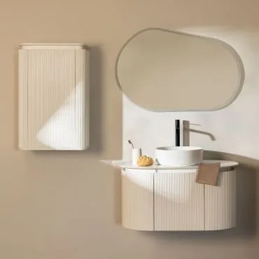 Zestaw Mebli Łazienkowych Z Drewna Carsone Biała & Biała & Okrągły Ceramiczny Biały Ø40 Cm Lenka & - Sklum