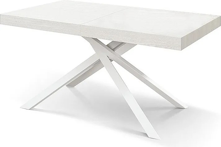 Stół drewniany, białe wykończenie, biała podstawa, rozkładany 160x90 - FORTE DEI MARMI