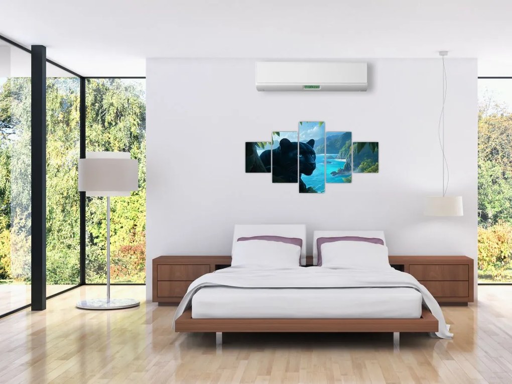 Obraz - Czarny panter w dżungli (125x70 cm)