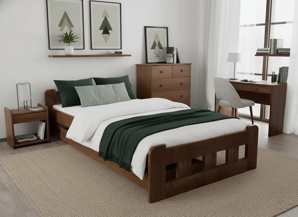 Łóżko Naomi podwyższone 90 x 200 cm, dąb Stelaż: Ze stelażem listwowym rolowanym elastycznym, Materac: Materac Somnia 18 cm