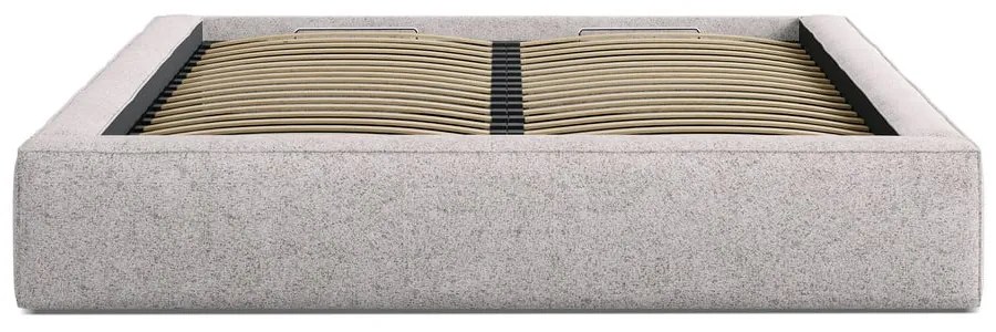 Beżowe tapicerowane łóżko dwuosobowe ze schowkiem i stelażem 200x200 cm Simon – Micadoni
