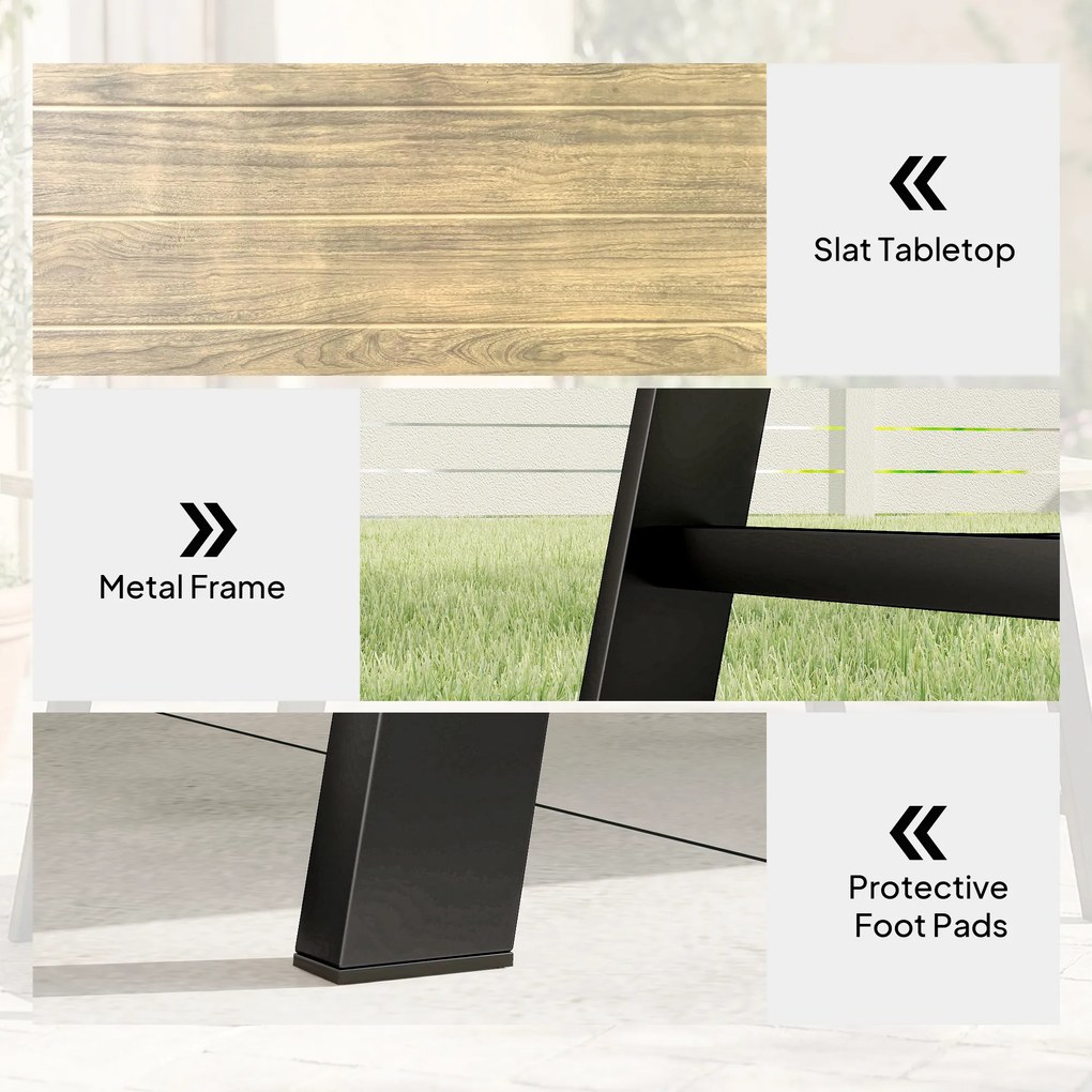 Outsunny Stolik ogrodowy, prostokątny metalowy stolik boczny z blatem w imitacji drewna, 100 x 55 cm, brązowy | Aosom PL