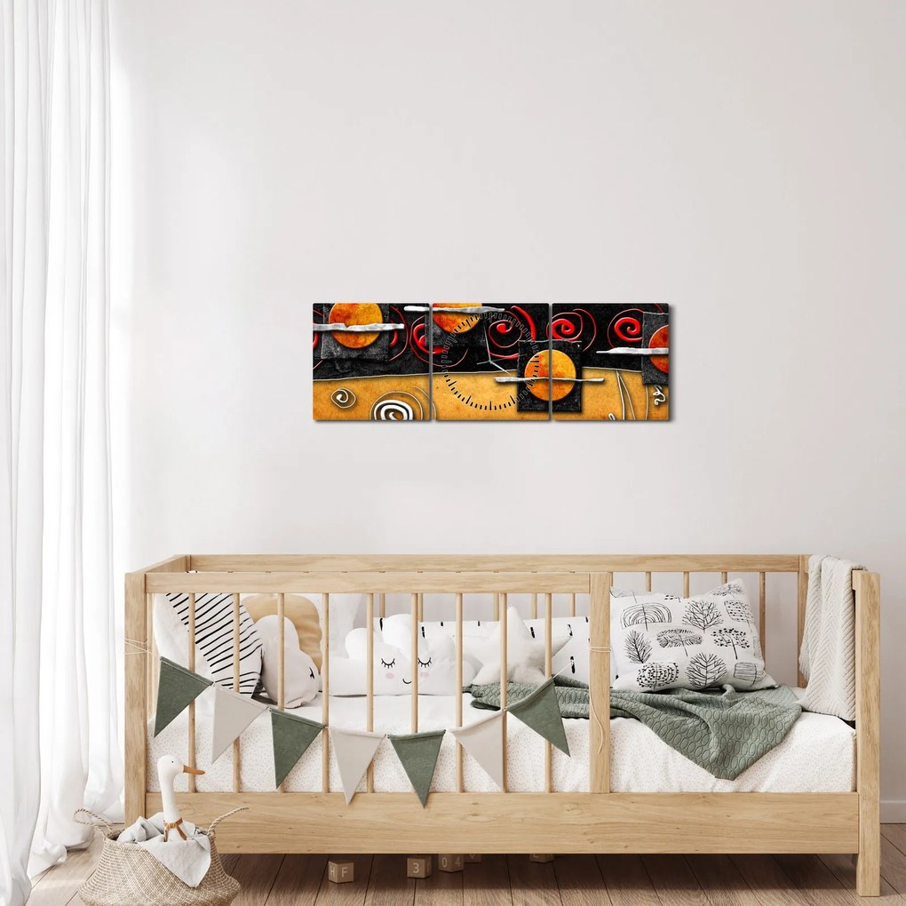 Abstrakcyjny obraz - Planety (z zegarem) (90x30 cm)