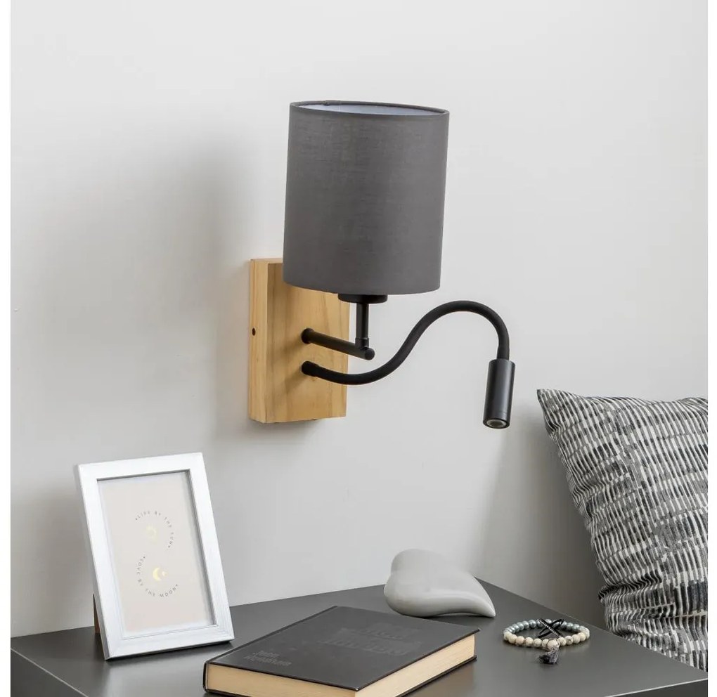 Brilagi - LED Kinkiet NUBILA WOOD 1xE27/25W/230V + LED/3W dąb/antracyt