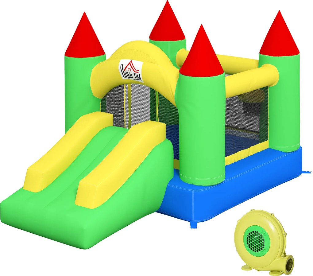 HOMCOM Zamek Skaczący z Zjeżdżalnią i Siatką Bezpieczeństwa, do 100 kg, 3-10 lat, 300x180x160cm