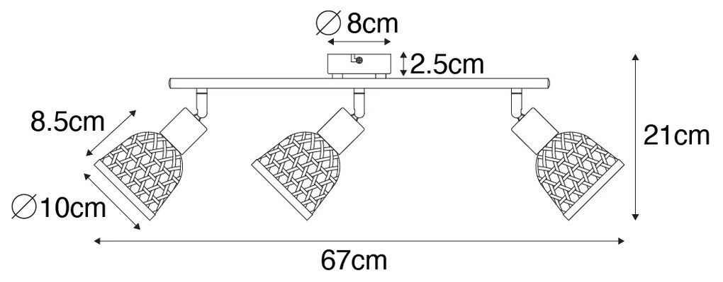 Orientalna czerń punktowa z bambusowymi 3 lampkami - RayanKolonialny Oswietlenie wewnetrzne