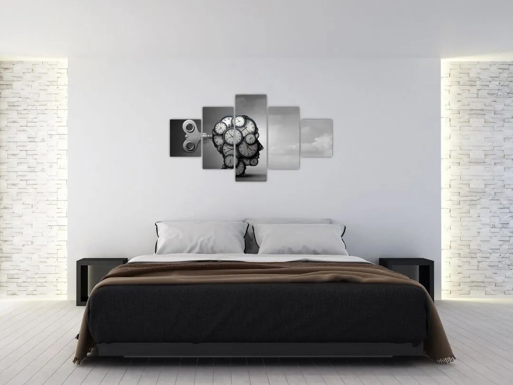 Artystyczny obraz głowy z zegarem (125x70 cm)