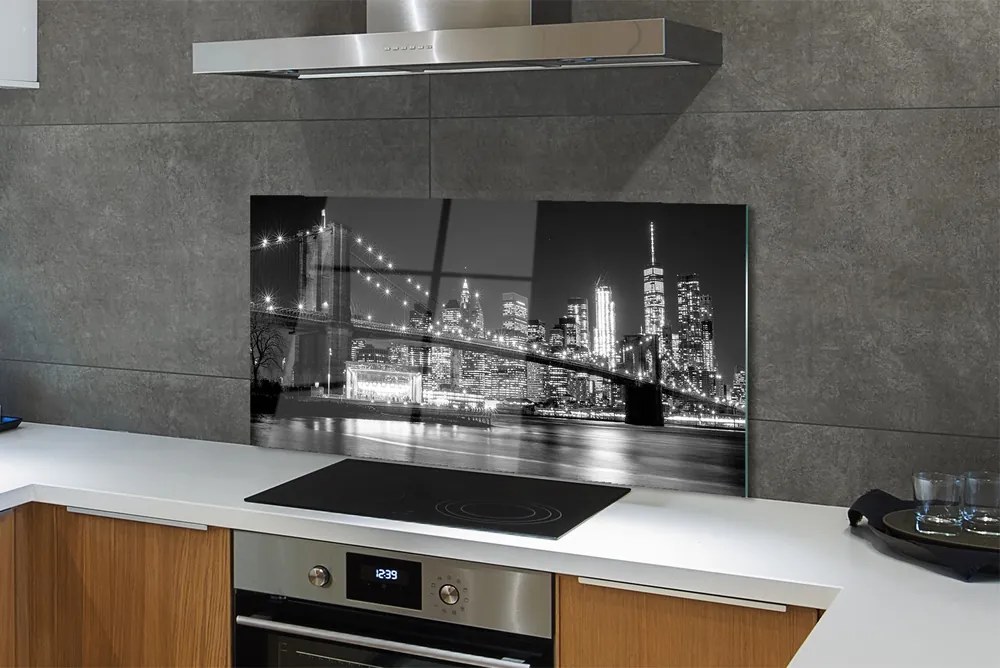 Panel szklany do Kuchni Nocna Panorama Mostu i Miasta