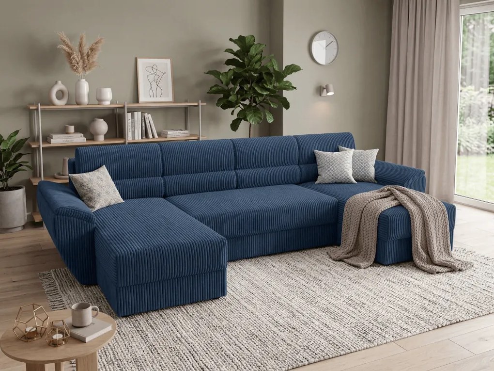 PROMOCJA Rozkładana sofa w kształcie U TAVERO 321x140 cm, ciemnoniebieska II. gatunek