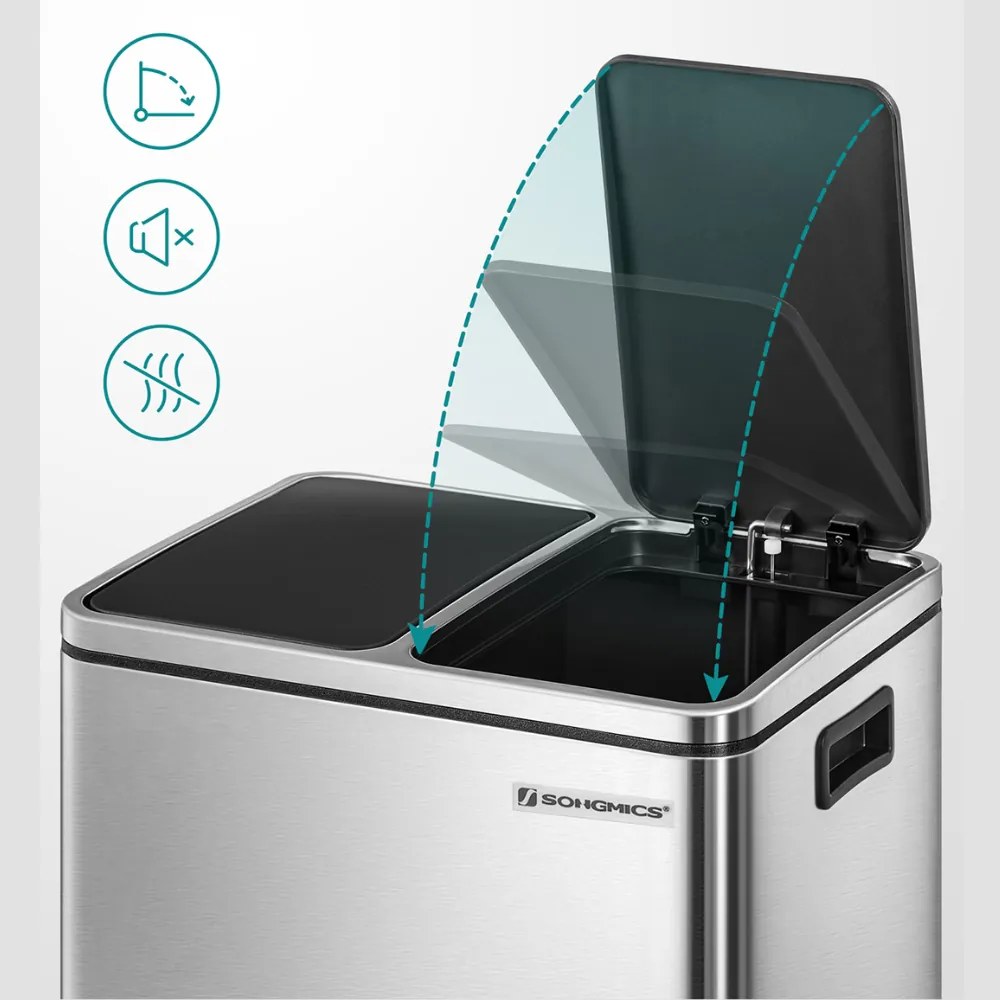 Kosz do segregacji odpadów SORT 30l (2×15l), srebrny/czarny SongmicsHome