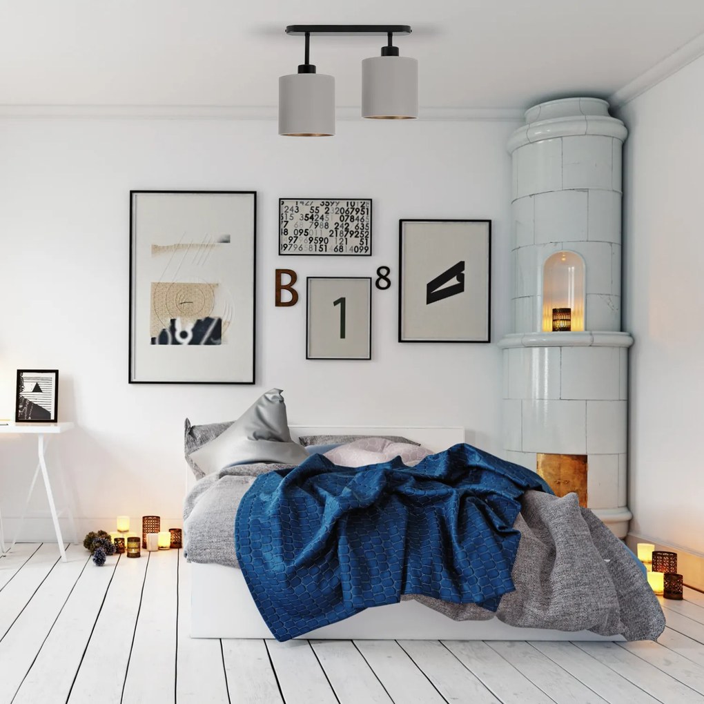 Lampa sufitowa czarna dwupunktowy spot z szarymi abażurami C-3306SC-GR