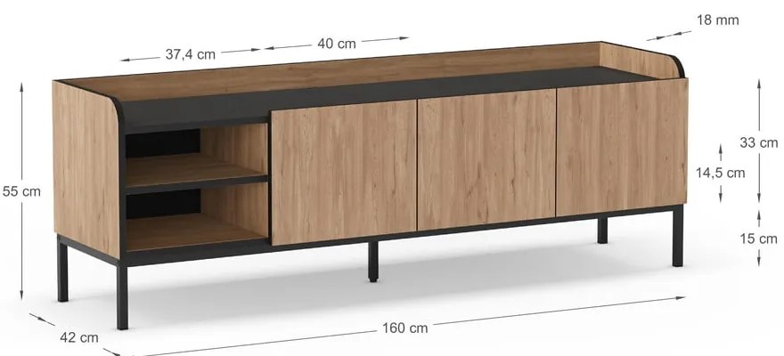 Szafka pod TV w dekorze dębu w naturalnym kolorze 160x55x42 cm Adara – Marckeric