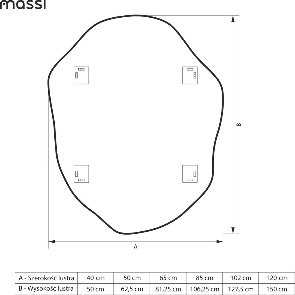 Lustro dekoracyjne o nieregularnym kształcie oszlifowane bez podświetlenia ORIN | Różne rozmiary | Różne kolory : Kolor tafli szkła - Srebrny, Rozmiar - 102 x 128