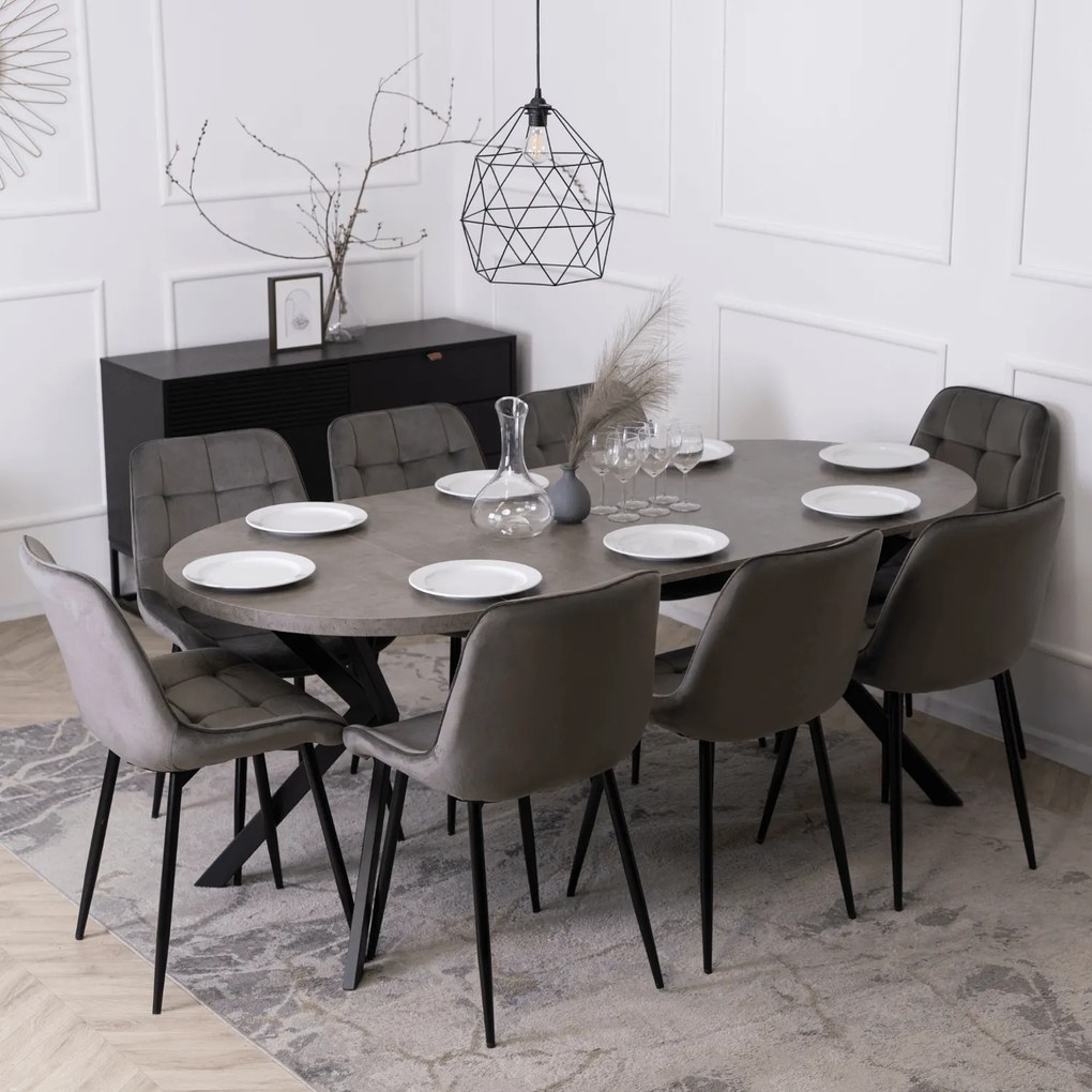 Stół Okrągły Rozkładany LUGO 90-190 cm Beton/Czarny Loft