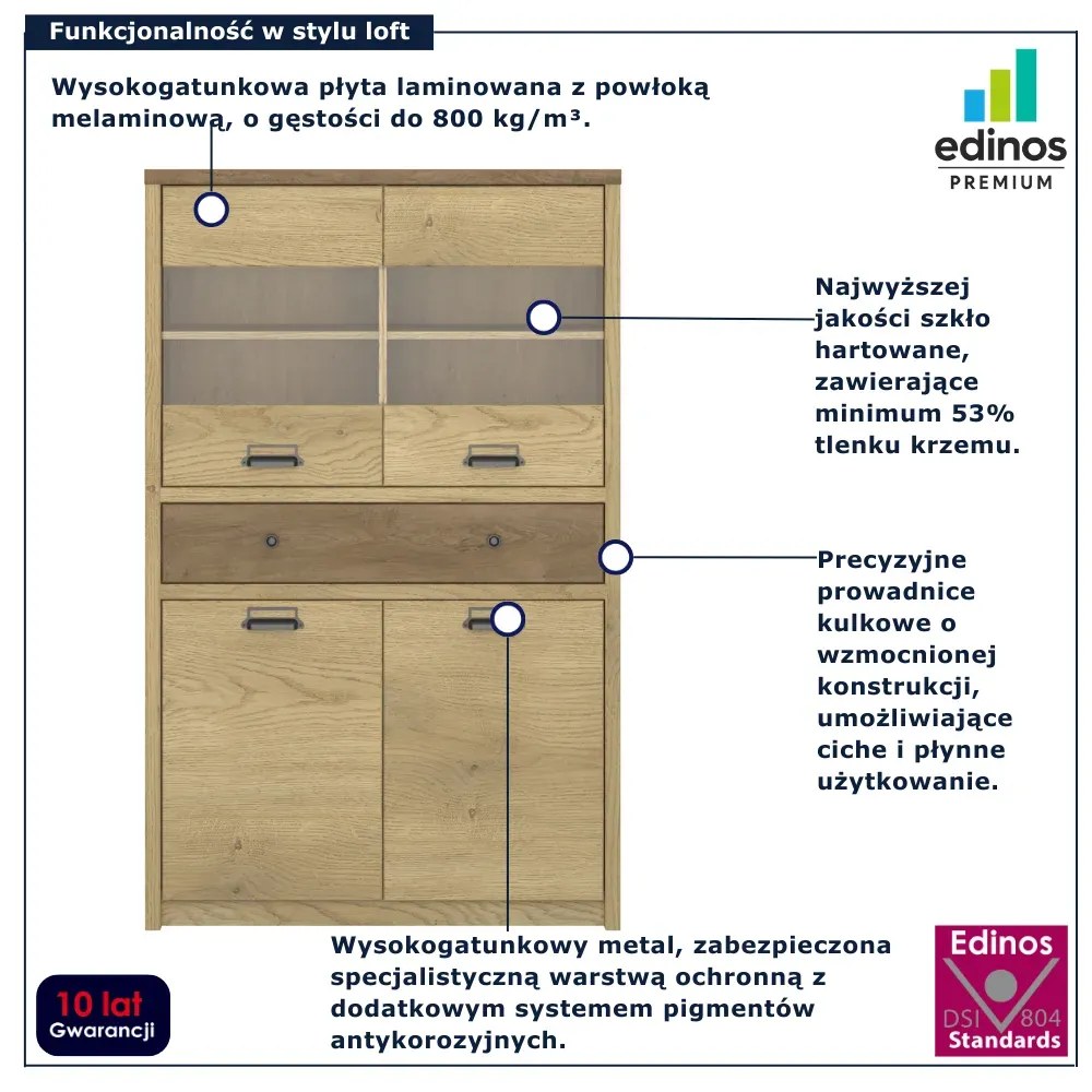 Niska witryna do salonu loft dąb cremona + dąb lefkas F2-S18