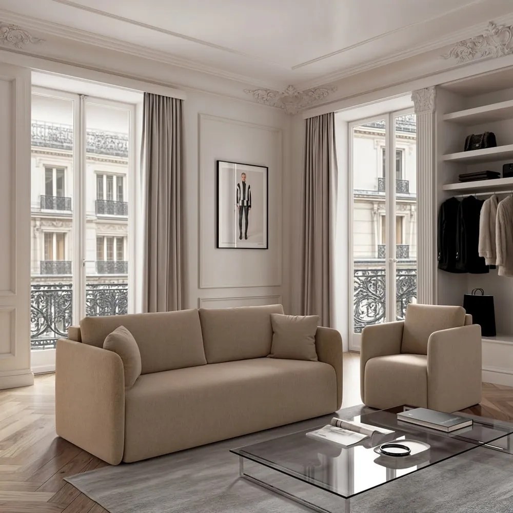 Jasnobrązowa aksamitna rozkładana sofa 220 cm Chaum – Rodier