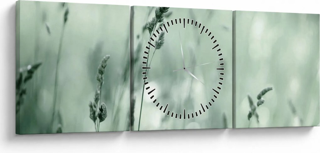 Obraz - Zielona łąka (z zegarem) (90x30 cm)