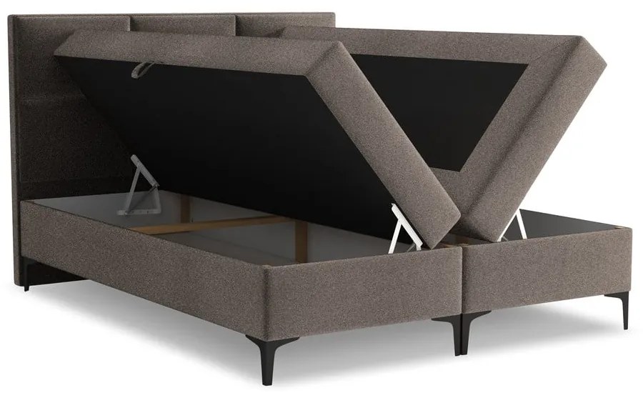 Brązowe łóżko kontynentalne ze schowkiem 160x200 cm Pakalana – Makamii