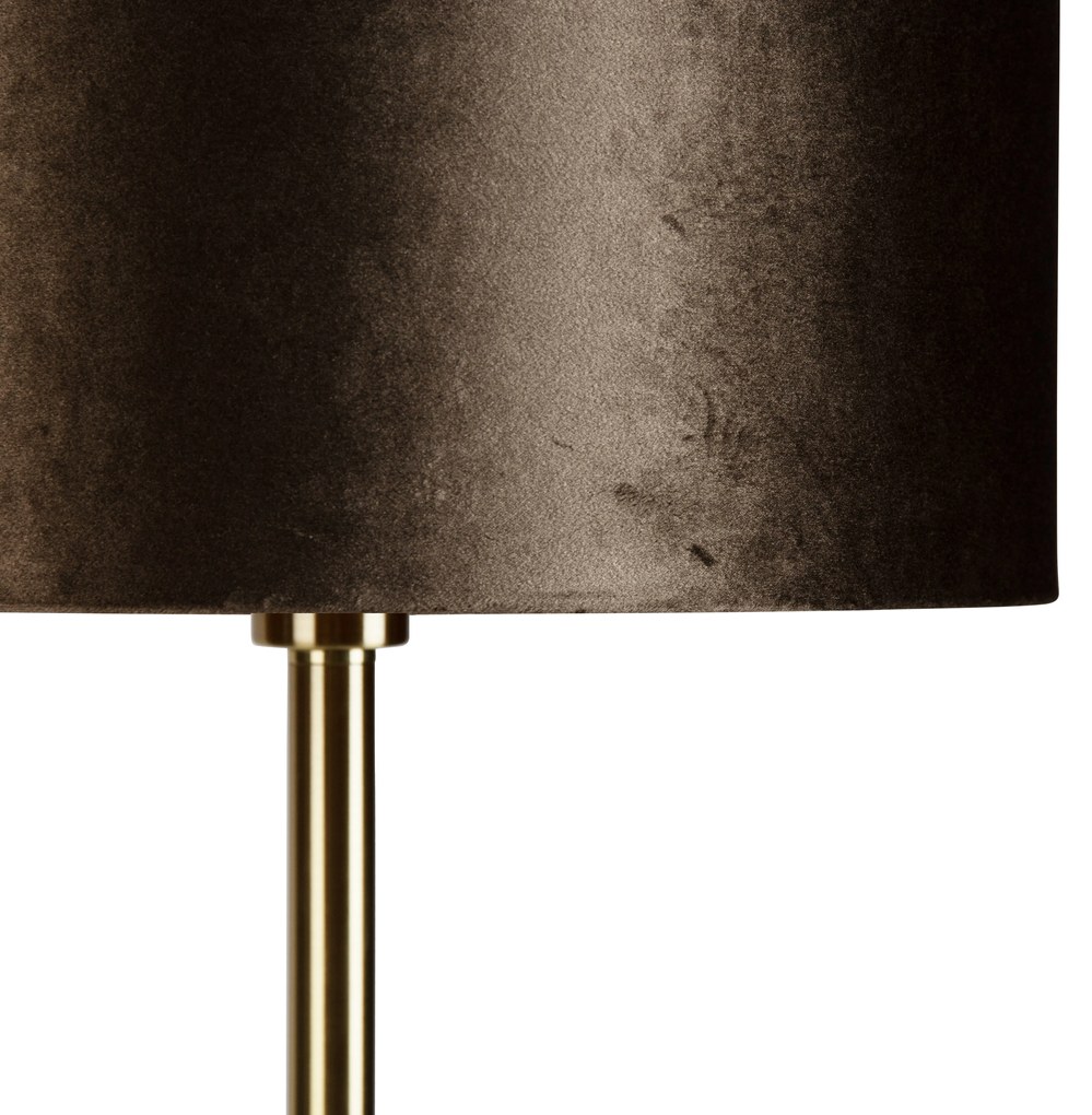 Lampa podłogowa mosiężna z welurowym abażurem brązowym 40cm - Simplo klasyczny/Antyczny Oswietlenie wewnetrzne