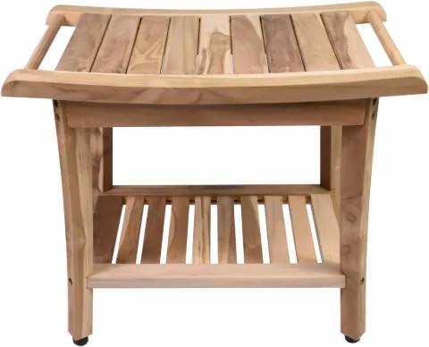 Taboret łazienkowy z drewna tekowego z półką 47x33x56 cm