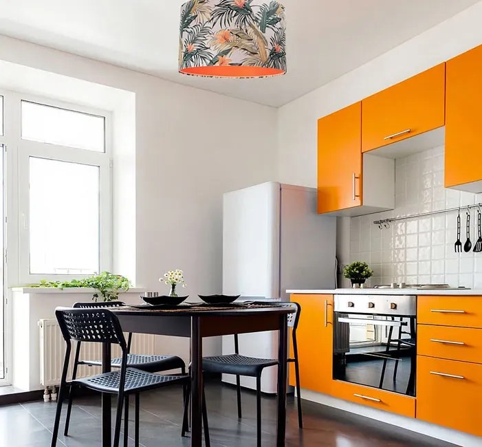 Pomarańczowa lampa wisząca z abażurem w kwiaty - S367 M7-M98