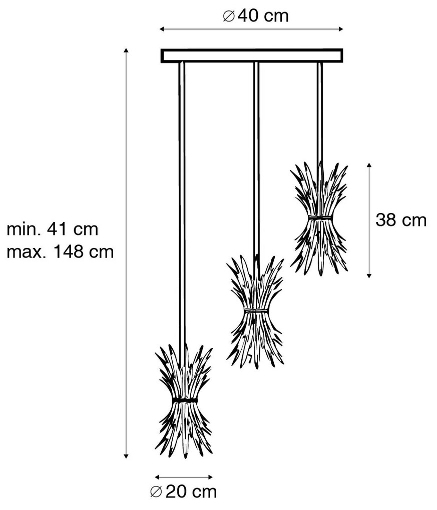 Lampa wisząca art deco złota 3-światłowa - Wesley